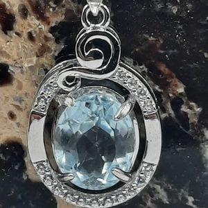 Aquamarine with CZ's in sterling silver
